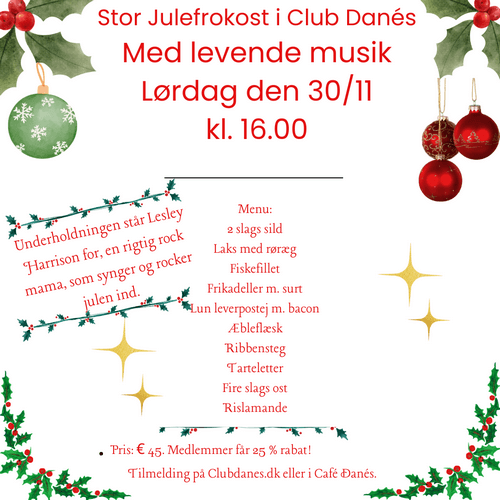Julefrokost i Club Danes - 30. november 2024